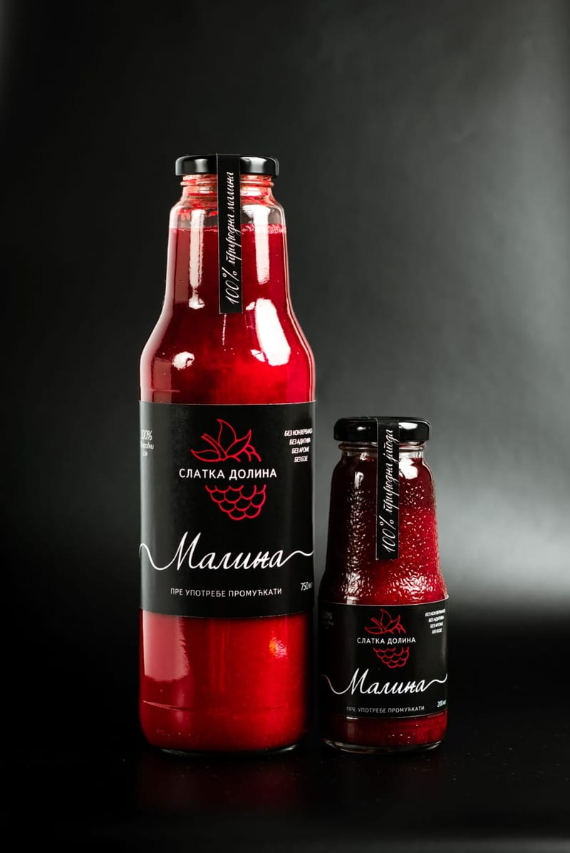 Sok od maline, flaše od 750 i 200 ml
